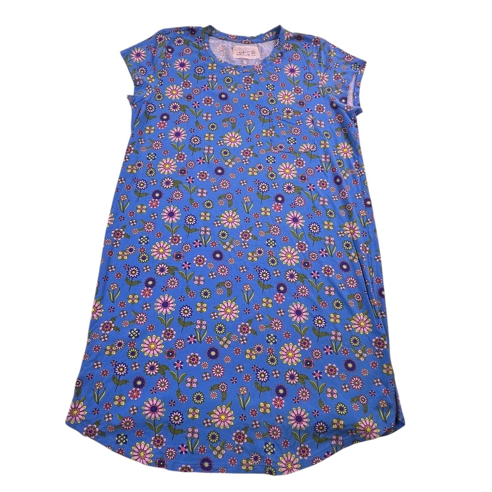 The Cat's Pajamas Blue Floral Nightshirt Short Sleeve Sleep Dress Large